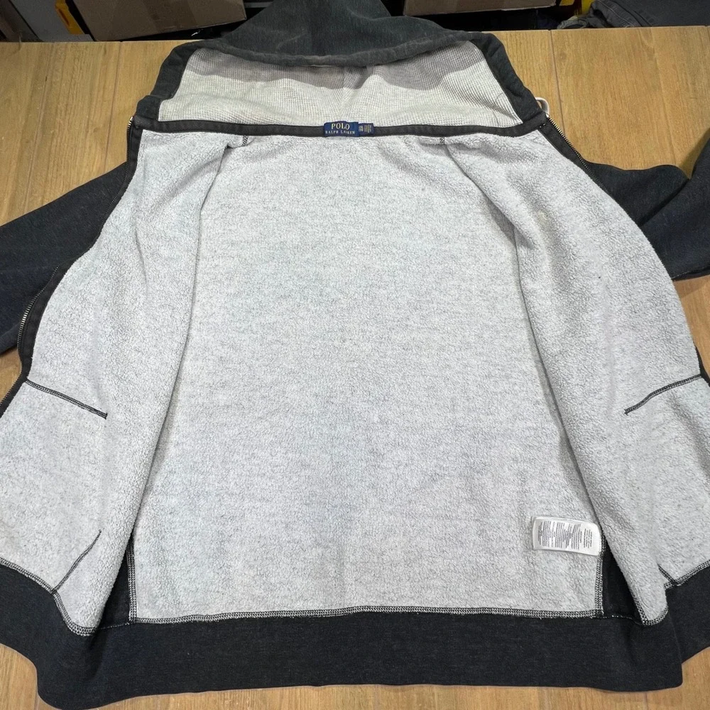 Polo Ralph Lauren Mens Full Zip Hoodie Charcoal Grey Waffle‎ Lined XXL TTG